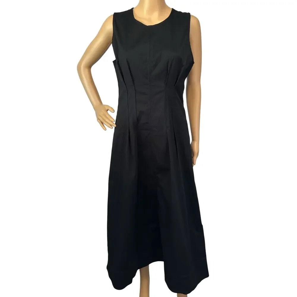 NWT J. Crew Pintuck Midi Dress in Stretch Twill Black CD361 Size 8